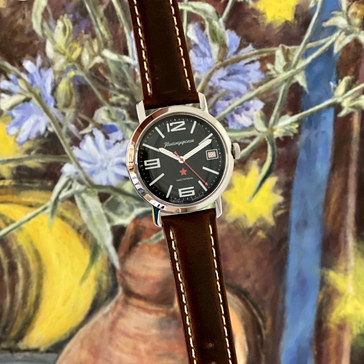 Armbanduhr KOMANDIRSKIE 1965 mit Glasboden von VOSTOK, Edelstahl, poliert, ø39mm 2414 / 680953