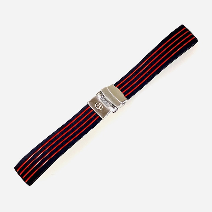 18mm VOSTOK Armband aus Silikon, schwarz mit roten Streifen PUS02-18mm
