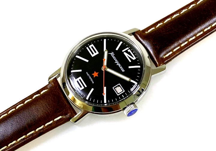 Armbanduhr KOMANDIRSKIE 1965 mit Glasboden von VOSTOK, Edelstahl, poliert, ø39mm 2414 / 680953