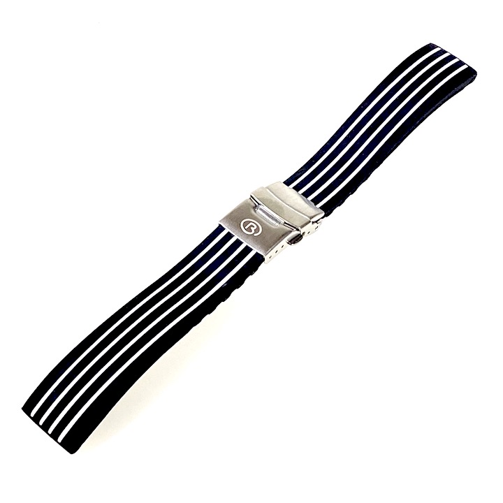 18mm VOSTOK Armband aus Silikon, schwarz mit weißen Streifen PUS05-18mm