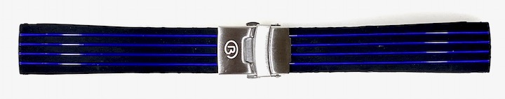 18mm VOSTOK Armband aus Silikon, schwarz mit blauen Streifen PUS03-18mm
