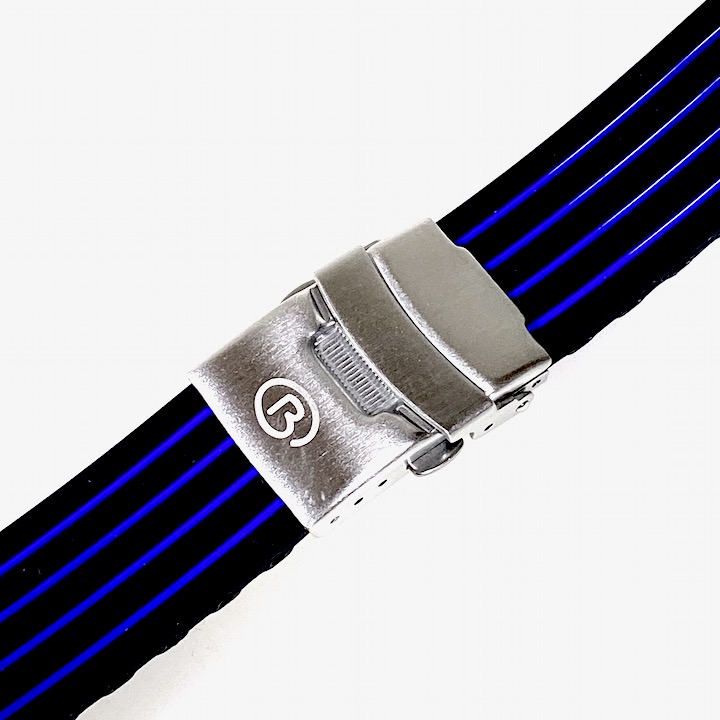 18mm VOSTOK Armband aus Silikon, schwarz mit blauen Streifen PUS03-18mm